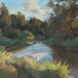 Serene landscape with water and lush greenery.
