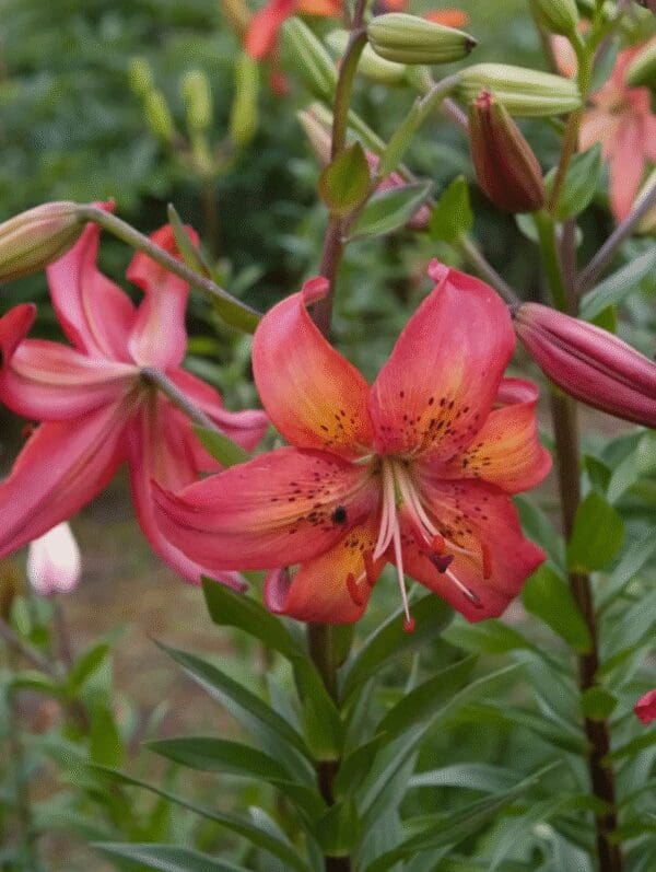 Close-up of a vibrant pink lily flower in bloom.