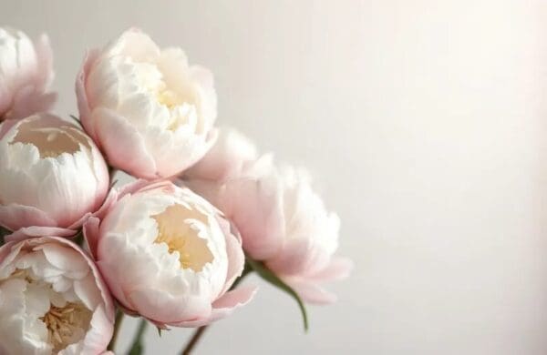 Soft pink peonies with delicate petals against a light background.