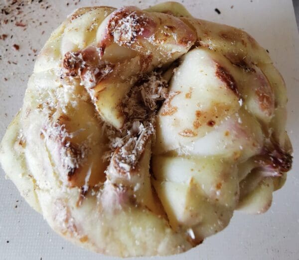 Close-up of baked apple pastry